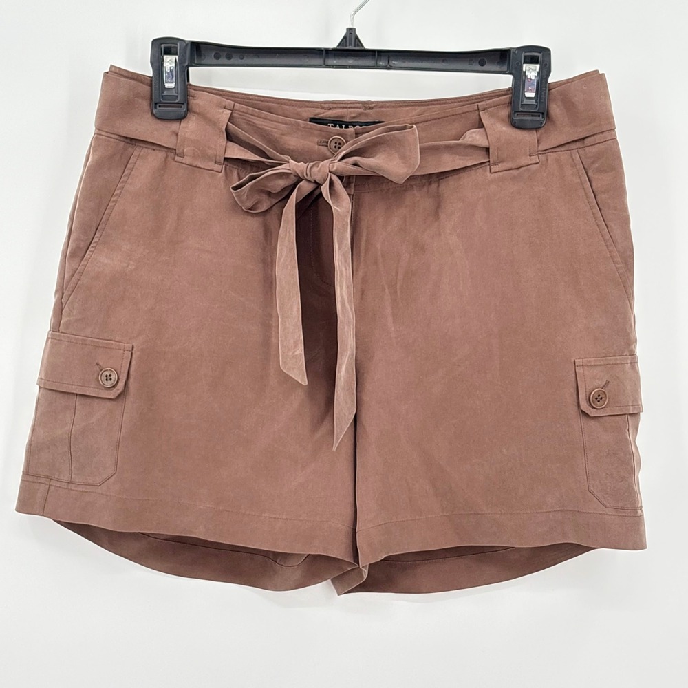 Talbots Petites Brown Cargo Shorts High Rise Tie Waist NWT 4P 100% Silk NEW